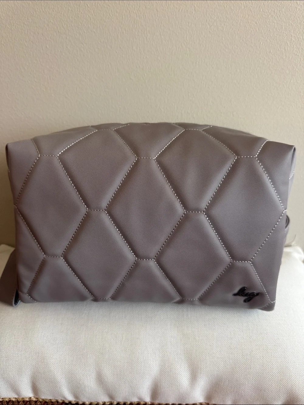 LUG Pearl Satin Luxe Bumper Quilted Cosmetic Pouch w/boho floral interior